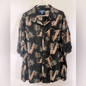 Puritan Men’s Hawaiian Button Up Shirt with beer print